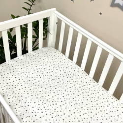 Husă pentru saltea pătuț bebe/copii din bumbac, dimensiuni 120 x 60 cm, model steluțe gri